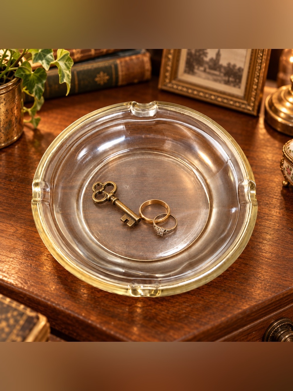 Ashtray Cigar Groves Clear Glass Vintage 6 Inches Round Mid 20th Century